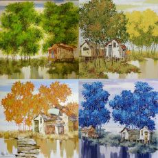 Tranh Vẽ Bốn Mùa Xuân Hạ Thu Đông Màu Sắc Cổ Điển