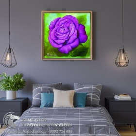 Tranh Vẽ Bông Hoa Hồng Màu Tím Lá Xanh