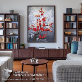 Tranh Vẽ Cành Đào Nền Xám