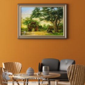 Tranh Vẽ Cậu Bé Chăn Trâu Bên Đình Làng