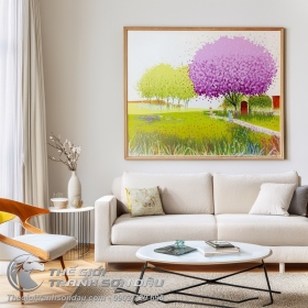 Tranh Vẽ Cây Lá Tím Và Vườn Cây Xanh Rụng Lá