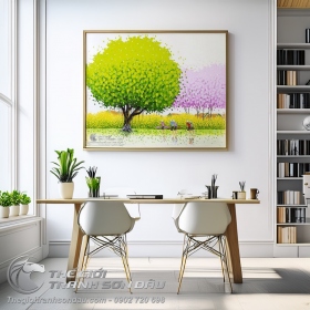 Tranh Vẽ Cây Lá Xanh Và Cây Lá Hồng Đẹp