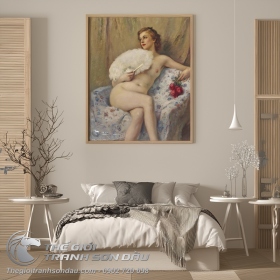 Tranh Vẽ Chân Dung Thiếu Nữ Khỏa Thân Ngồi Trên Sofa