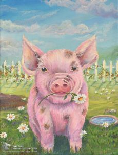 Tranh Vẽ Chú Heo Ngậm Bông Hoa