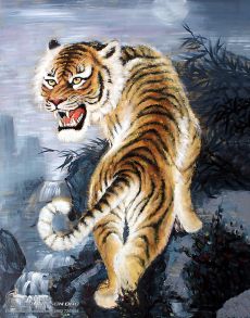 Tranh Vẽ Cọp Đang Gầm Dũng Mãnh