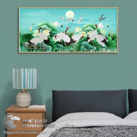 Tranh Vẽ Đàn Chim Hạc Dưới Mặt Trời