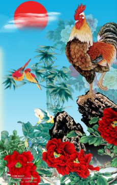 Tranh Vẽ Gà Trống Đứng Trên Vách Đá