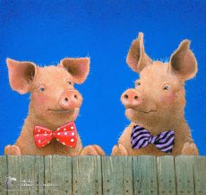 Tranh Vẽ Hai Chú Heo Đeo Nơ