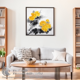 Tranh Vẽ Hoa Cúc Vàng Trên Nền Xám