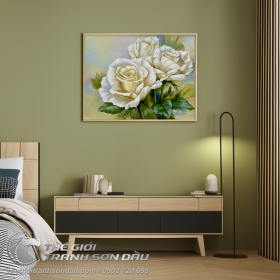 Tranh Vẽ Hoa Hồng Trắng Phong Cách Hiện Đại Đẹp