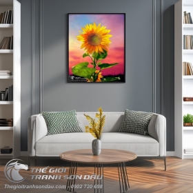 Tranh Vẽ Hoa Hướng Dương Dưới Bầu Trời Hồng