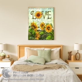 Tranh Vẽ Hoa Hướng Dương Trang Trí Chữ Love