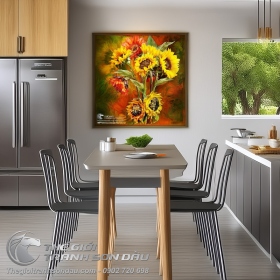 Tranh Vẽ Hoa Hướng Dương Vàng Và Đỏ