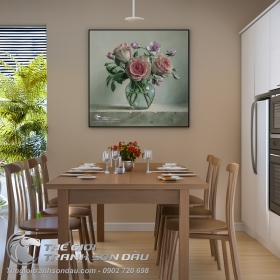 Tranh Vẽ Lọ Hoa Hồng Trắng - Tím Đẹp Dịu Dàng