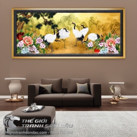 Tranh Vẽ Những Chú Chim Hạc Bên Hoa Mẫu Đơn Và Cây Tùng