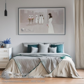 Tranh Vẽ Những Thiếu Nữ Mặc Áo Dài Trắng, Đầu Đội Nón Lá