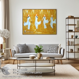 Tranh Vẽ Những Thiếu Nữ Mặc Áo Dài Trắng Trên Nền Màu Cam