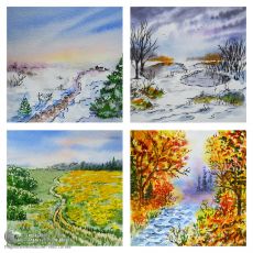 Tranh Vẽ Phong Cảnh Bốn Mùa Xuân Hạ Thu Đông