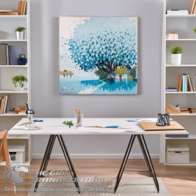 Tranh Vẽ Phong Cảnh Cây Lá Xanh Dương Tuyệt Đẹp