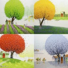 Tranh Vẽ Sơn Dầu Bốn Mùa Xuân Hạ Thu Đông Đẹp