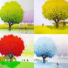 Tranh Vẽ Sơn Dầu Bốn Mùa Xuân Hạ Thu Đông