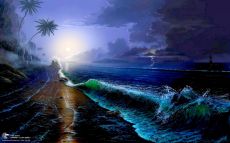 Tranh Vẽ Sơn Dầu Phong Cảnh Biển Đêm Đẹp