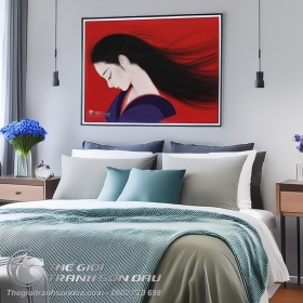 Tranh Vẽ Thiếu Nữ Có Mái Tóc Dài, Gương Mặt Hơi Buồn