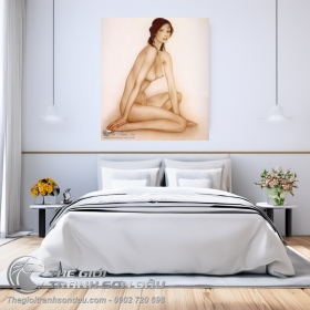 Tranh Vẽ Thiếu Nữ Khỏa Thân Đang Ngồi Nghệ Thuật