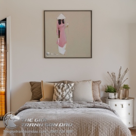 Tranh Vẽ Thiếu Nữ Mặc Áo Dài Hồng Đẹp Dịu Dàng