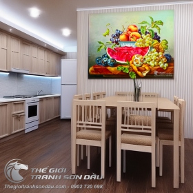 Tranh Vẽ Tĩnh Vật Giỏ Trái Cây Nghệ Thuật