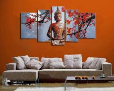 Tranh Vẽ Tượng Phật Và Hoa Đào Treo Phòng Khách