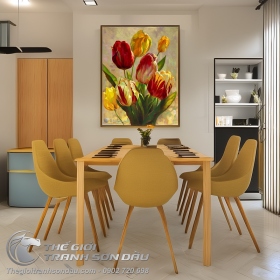Tranh Vẽ Vườn Hoa Tulip Nhiều Màu Sắc