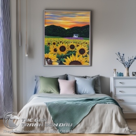 Tranh Vẽ Vườn Hướng Dương Và Núi Rừng