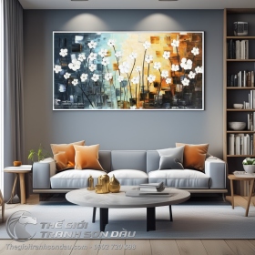 Tranh Vườn Hoa Trắng Đắp Bay Dày Màu