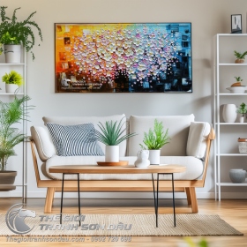 Tranh Vườn Hoa Vẽ Dày Màu Nghệ Thuật