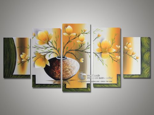 Tranh Bộ 5 Tấm Vẽ Hoa Màu Vàng Cam Cánh Nổi 3D