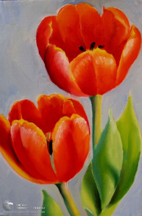 Tranh Hoa Tulip Màu Đỏ Ấn Tượng