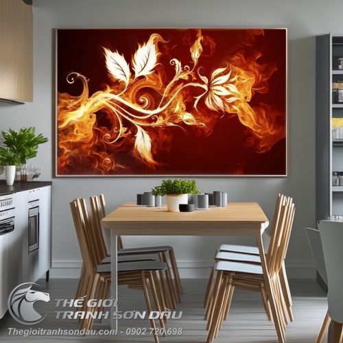 Tranh Sơn Dầu Đuôi Phượng Hoàng Lửa Vẽ Cách Điệu
