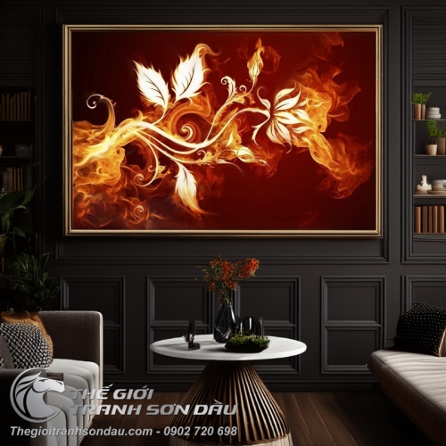 Tranh Sơn Dầu Đuôi Phượng Hoàng Lửa Vẽ Cách Điệu
