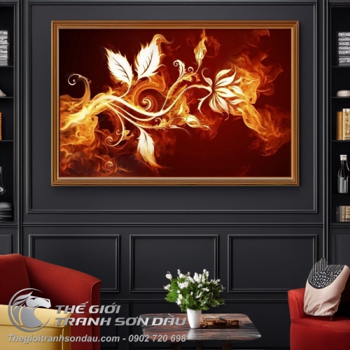 Tranh Sơn Dầu Đuôi Phượng Hoàng Lửa Vẽ Cách Điệu