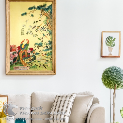 Tranh Sơn Dầu Phượng Hoàng Bên Cây Tùng Bách
