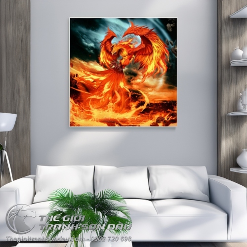 Tranh Sơn Dầu Phượng Hoàng Lửa Dũng Mãnh