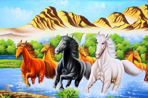 Tranh Sơn Dầu Vẽ Tám Con Ngựa Đẹp