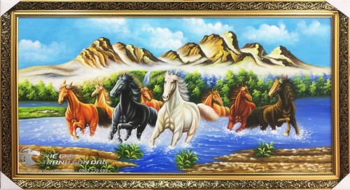 Tranh Sơn Dầu Vẽ Tám Con Ngựa Đẹp