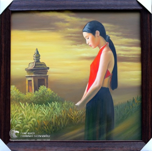 Tranh Thiếu Nữ Việt Nam Mặc Áo Yếm Đỏ