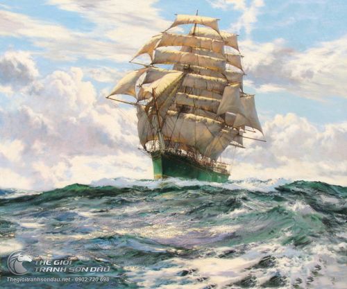 Tranh Thuyền Buồm Xuôi Gió Trên Biển