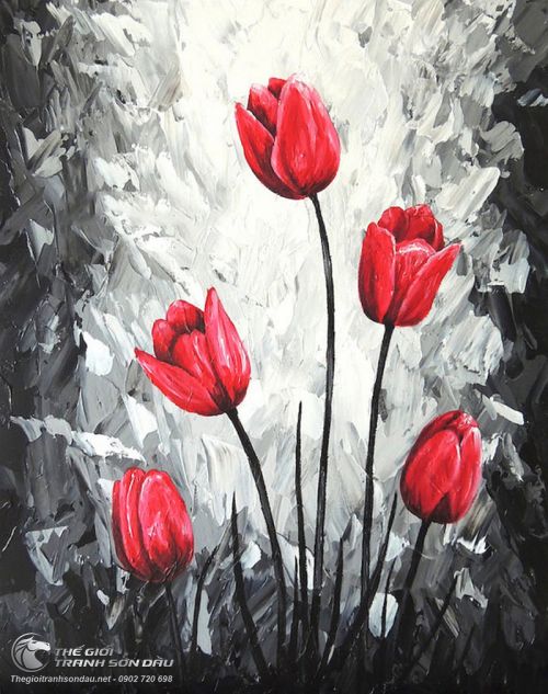 Tranh Hoa Tulip Màu Đỏ