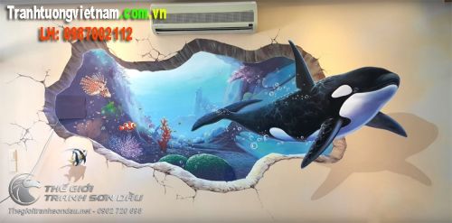 Tranh Tường 3D Vẽ Cá Heo Ở Lòng Biển