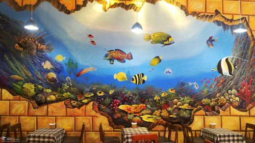 Tranh Tường 3D Vẽ Đàn Cá Dưới Đáy Biển