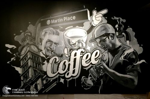 Tranh Tường Quán Cafe Vẽ Người Màu Đen Trắng
